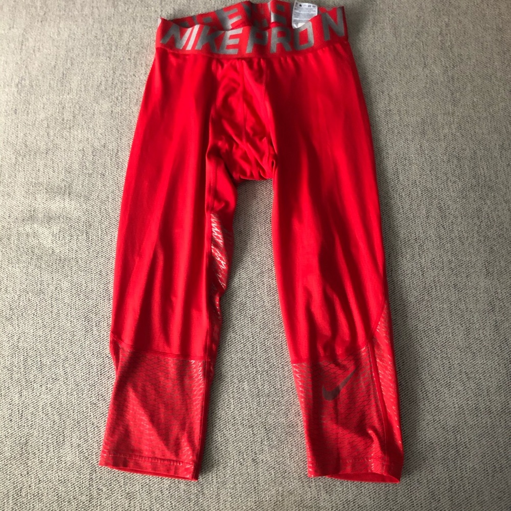 Nike Pro 3/4 Red Compression Leggings Tights